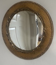 Vintage Convex Mirror Gold Cast Frame Scroll Detail 16” Diameter Country House