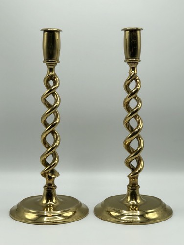 Pair barley twist brass - pair, of