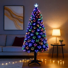 Prelit Christmas Tree Fibre Optic Xmas Colour changing star Led 2ft 3ft 4ft 5ft