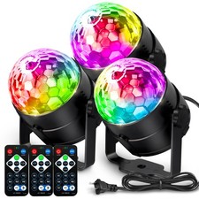 [3-Pack] Disco Ball DJ Party Lights Sound Activated with Remote Control Strob...