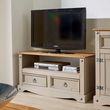 Two Tone TV Stand 2 Drawer Televsion Cabinet Solid Wood Pine Unit Corona Grey