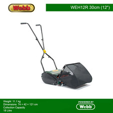 Webb WEH12R 30cm/12 inch Hand Push Cylinder Lawn Mower with Roller
