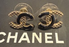 Brand new Coco Chanel CC  quilted  Logo stud earrings  gold black 