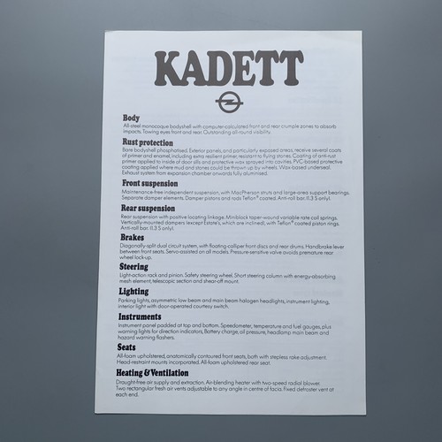 Opel kadett specification - d,
