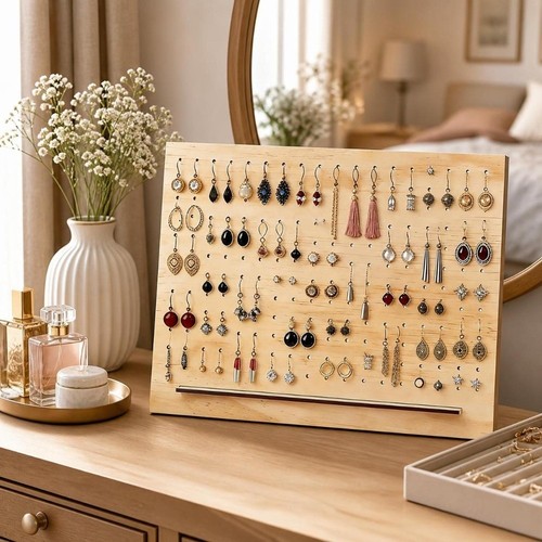 Retro wooden earring - wooden, holder