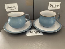 2 Denby Colonial Blue tea cups and saucers