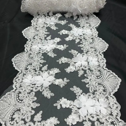 White beaded lace table runner - white,