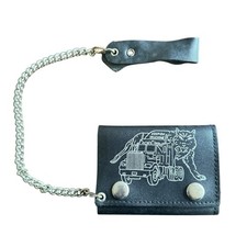 Vtg Trucking & Tiger Black Silver Leather Trifold Chain Wallet 4” Snaps Compact