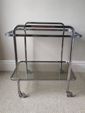 Vintage Chrome Smoked Glass Drinks Trolley Retro 2 Tier Bar Hostess Cart  Wheels