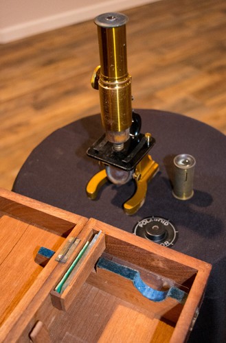 Antique brass microscope - brass,