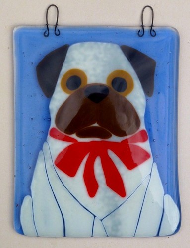 Pug dog original fused glass - original,
