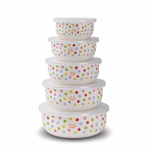 Pieces enamel bowls - 5, with
