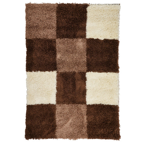 Brown checked thick shaggy rug - brown,
