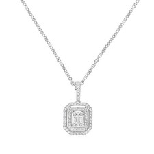0.43 Ct Lab Grown CVD Baguette Diamond Octagon Pendant Necklace 14k White Gold