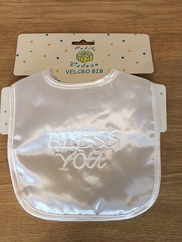 Satin white christening bib - white,