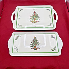 Lot of 2 Pimpernel Spode Christmas Tree Melamine Handled Serving Trays