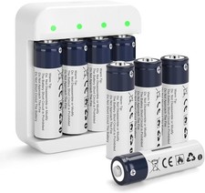Rechargeable Lithium Batteries AA 8-Pack with Charger, 3600Mwh High Capacity 1.5