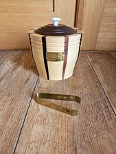Vintage LANCROFT Laminated 2 Tone Wood Ice Bucket Treen with Liner Home Bar
