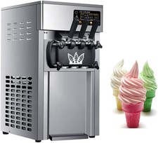 Soft Ice Cream Maker Commercial Countertop 2+1 Flavors Sweet Cones Freezing