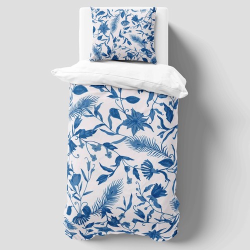 Blue floral duvet cover single - duvet,