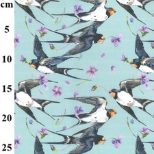 Cotton Fabric Beautiful Swifts Birds on Aqua Blue Craft Fabric Material Metre