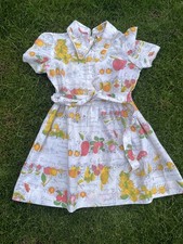 Vtg St. Michael M&S Girls Dress Age 7-8 fruit Floral Long Sleeve Belt 70s 