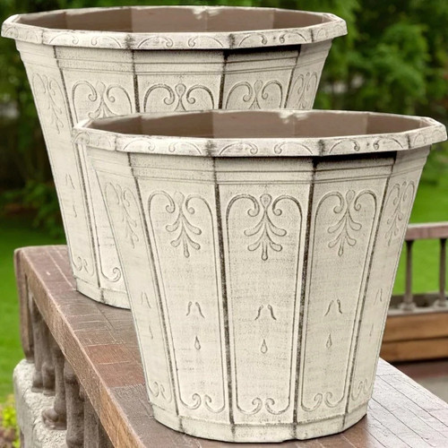 2pc round plastic grey - grey, planter