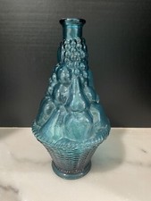 Vintage MCM Empoli Blue Glass Genie Decanter Fruit Basket