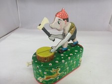 VINTAGE TIN  SAVINGS BANK WOOD