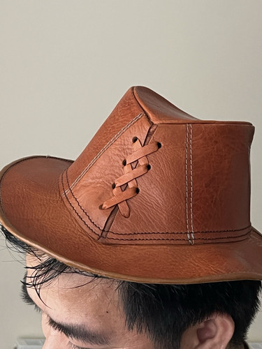 Men brown leather fedora - men's, hat