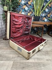 Vintage LANGMUIR Canada Airway Luggage Suitcase Hard Case 1940s Cream Red Lined