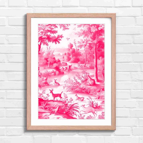Pink toile jouy deer - toile, de