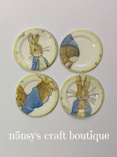 4 x Handmade Peter Rabbit Decoupaged Dolls House Miniature Plates 2.5cm