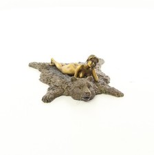Coloured bronze sculpture woman on a bear skin Viennese style after Franz Bergman