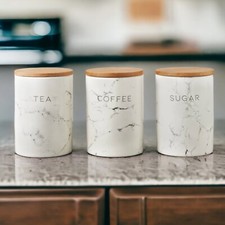 New Set Of 3 Tea Coffee Sugar Ceramic Canisters kitchen Decor Storage jars