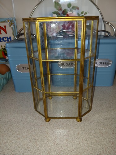 Vintage brass glass display - glass,