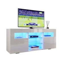 120cm High Gloss TV Table Stand White Entertainment Cabinet Unit with LED Light