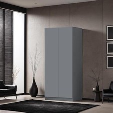 2 Door Double Wardrobe Dark Grey Soft Close Push Open Scratch Resistant