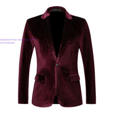 Men Velvet Blazer One Button Blazer Sport Coat Jacket for Wedding Dinner Party