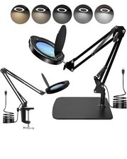 15X Magnifying Glass Desk Lamp with Clamp and Base, Real Glass Lens