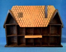 Vintage Wooden House Chalet Thimble Curio Wall Hanging Display Rack Case Cottage