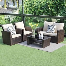 4 Piece Patio Set - Rattan Garden Furniture Table Chairs Grey Black and Brown