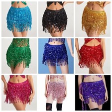 Belly Dance Dancer Costume Sequins Tassel Fringe Hip Scarf Belt Waist Wrap Skirt