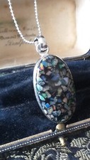 Vintage 1980-s Large 925 Silver Tiger Ethiopian Opal Pendant on 20 inch Chain