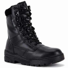 Black Leather Army Patrol Combat Boots Military Police Tactical Security Cadet