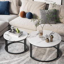 2X Premium Marble Nesting Coffee Table Set Black/White Round End Accent Table