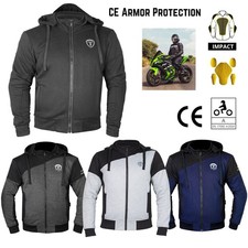 MEN FLEECE HOODIE WITH KEVLAR REMOVABLE ARMOR MOTORBIKE MOTORCYCLE JACKET ZIP UP