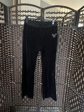 H&M Divided Women Black Velour Tracksuit Bottom With Sequins Butterfly Design M