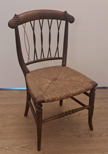 Vintage wooden woven rush seat - wooden,