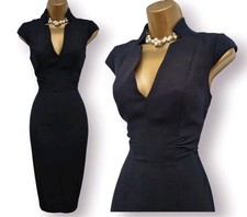 Karen Millen UK 12 Black Crepe Forever Tuxedo Wiggle Pencil Occasion Dress